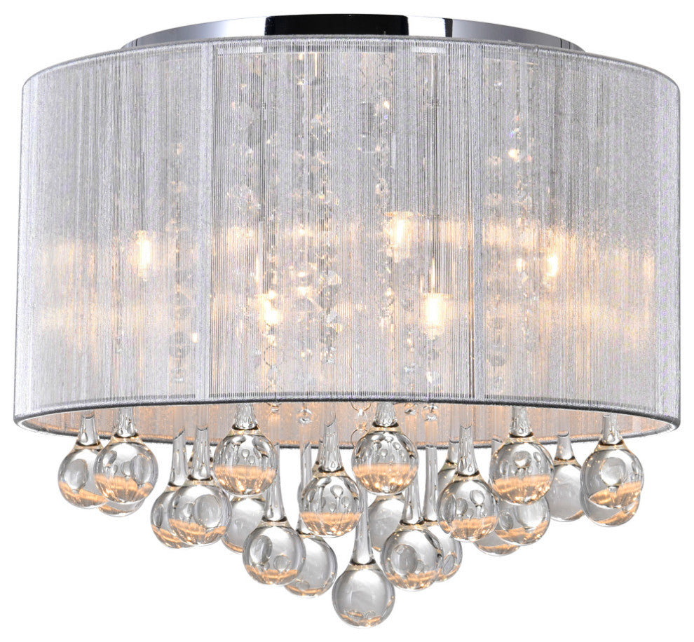Water Drop 6 Light Drum Shade Flush Mount With Chrome Finish