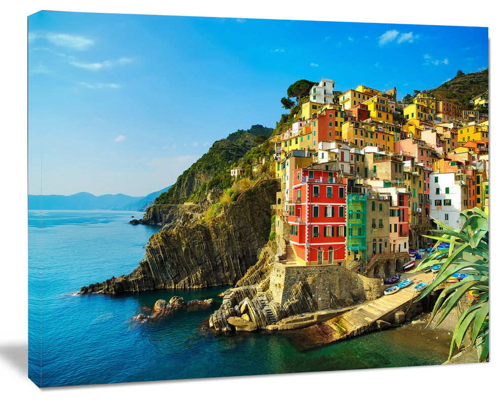 Riomaggiore Village Rocky Beach, Seascape Canvas Art Print, 20"x12"