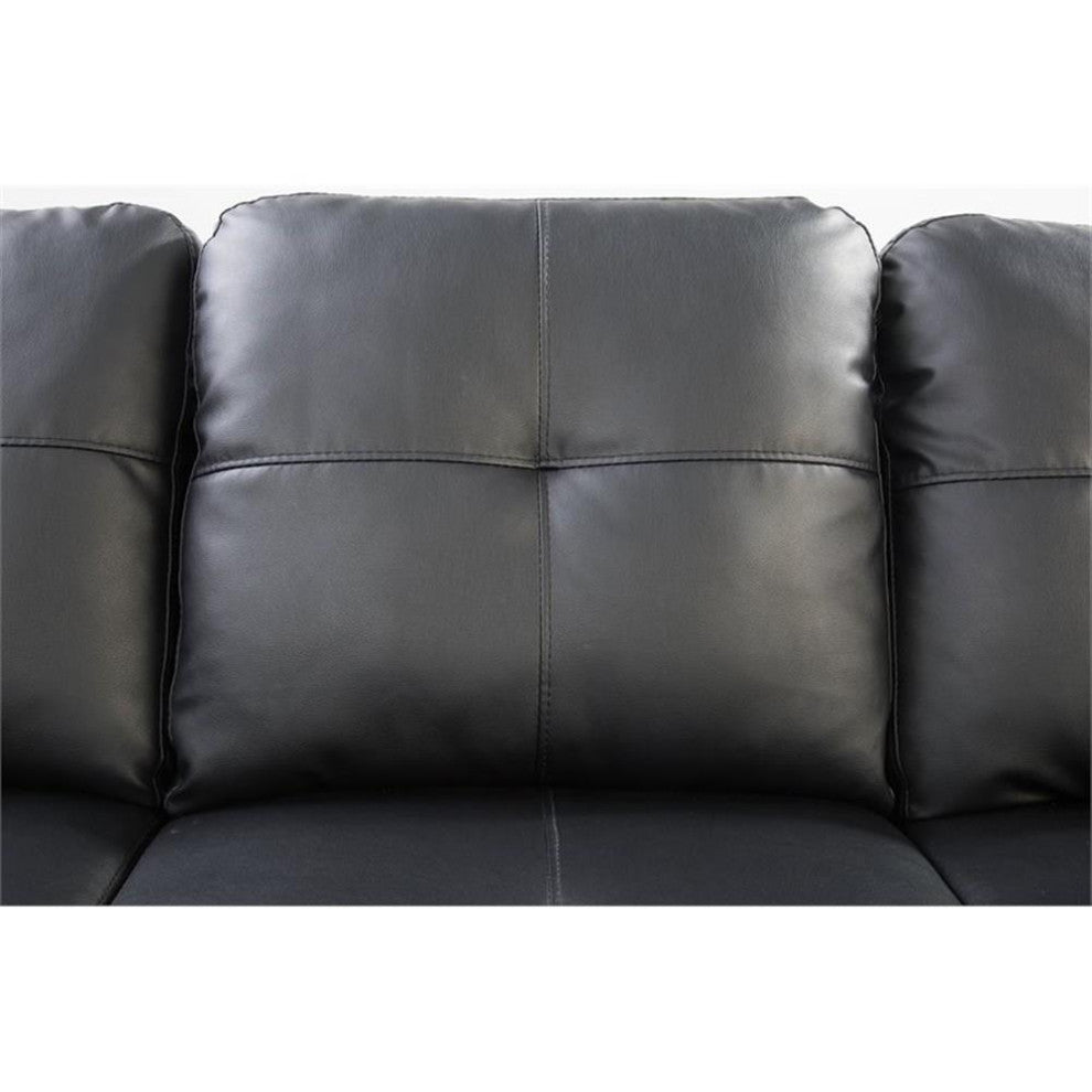 Trent Home Transitional Faux Leather Sectional Sofa with Ottoman in Black