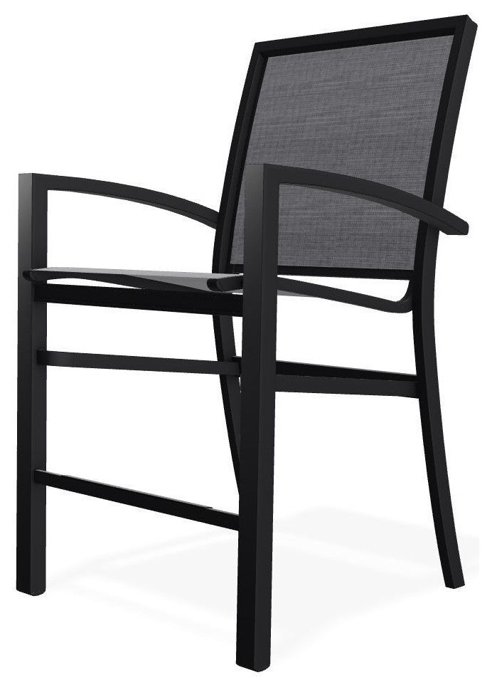 Kendall Sling Balcony Height Stackable Outdoor Stool, Augustine Pewter/Black
