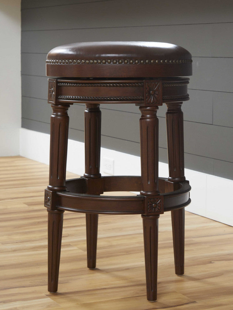 HomeRoots Distressed Walnut Finished Bar Height Round Stool