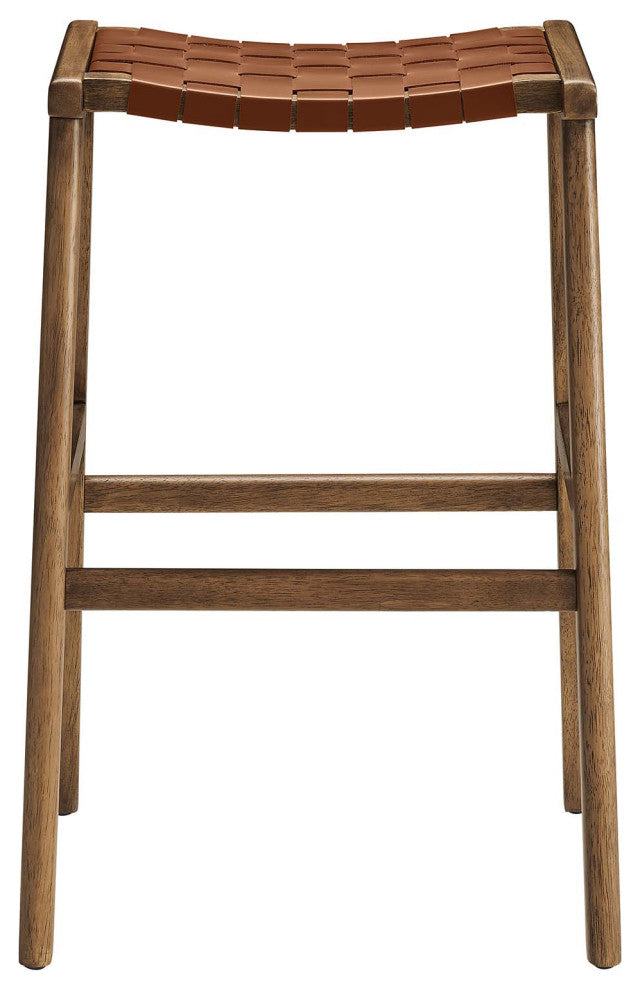 Saoirse Faux Leather Wood Bar Stool, Set of 2, Walnut Brown