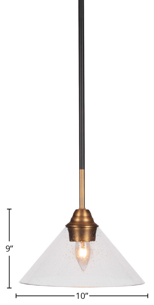 Paramount 1-Light Mini Pendant, Matte Black & Brass, 10" Clear Bubble Glass