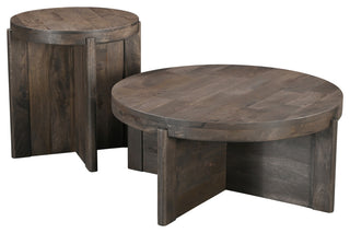 Noah Round Solid Wood Coffee Table, Dark Brown