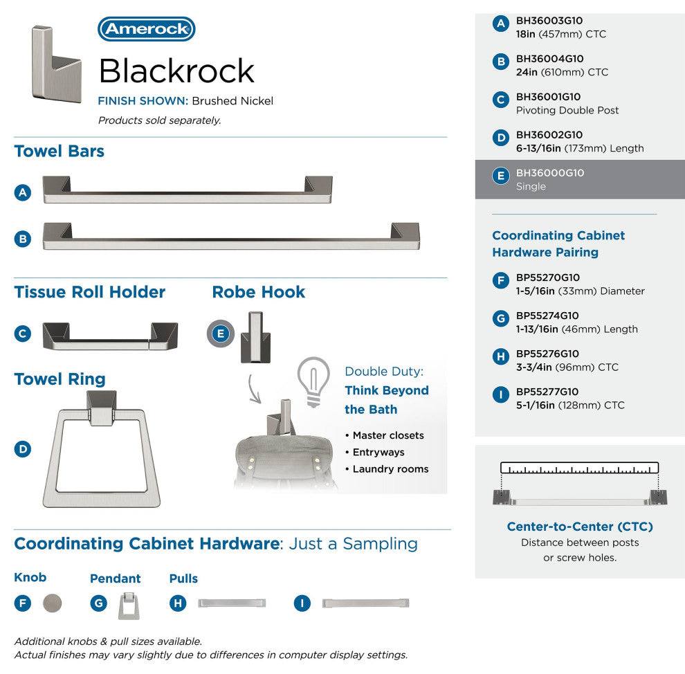 Blackrock Contemporary Single Robe Hook, Brushed Nickel