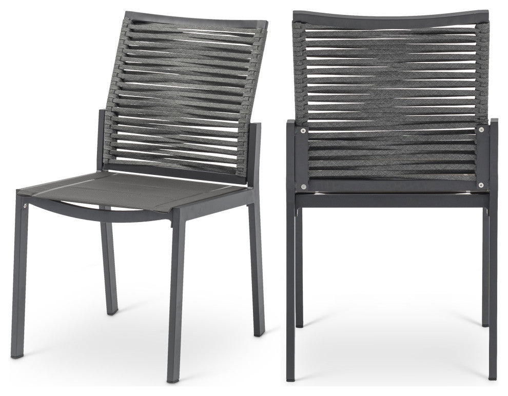 Maldives Rope Fabric Outdoor Patio Dining Arm Chair, Set of 2, Grey, Side Chair