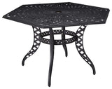 Outdoor Hexagonal Dining Table, Cast Aluminum Frame with Mesh Top, Matte Black