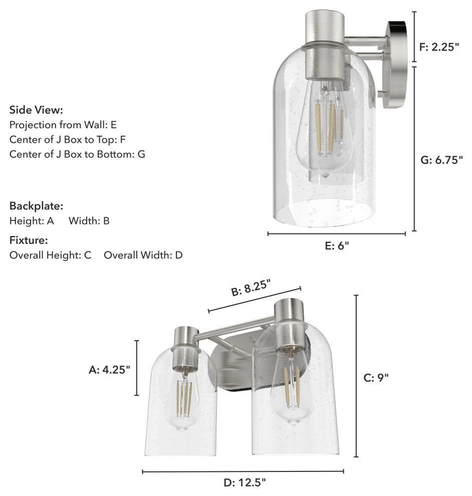 Hunter Lochemeade Brushed Nickel 2 Light Vanity Wall Light Fixture