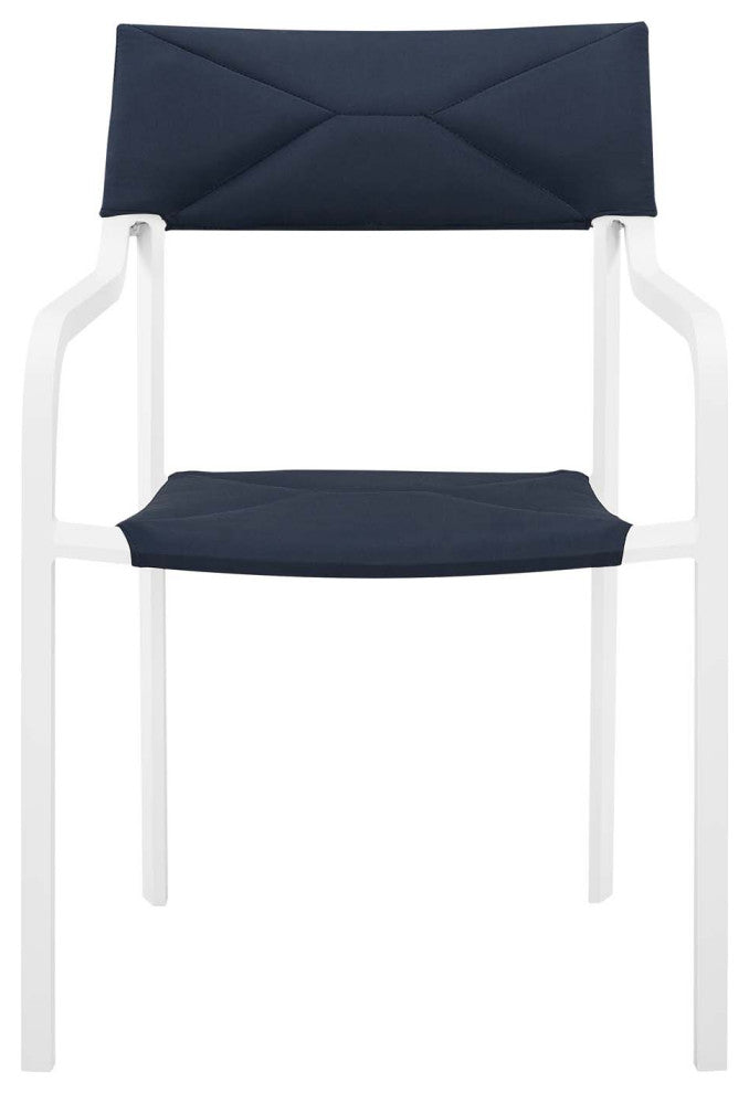 Side Dining Chair Armchair, Aluminum, Metal, White Blue Navy, Modern, Outdoor