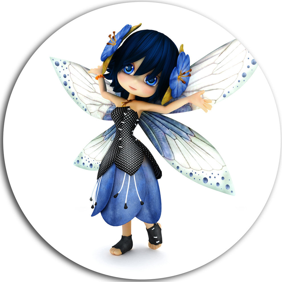 Fairy Blue Woman With Wings, Portrait Painting Round Wall Art, 11"