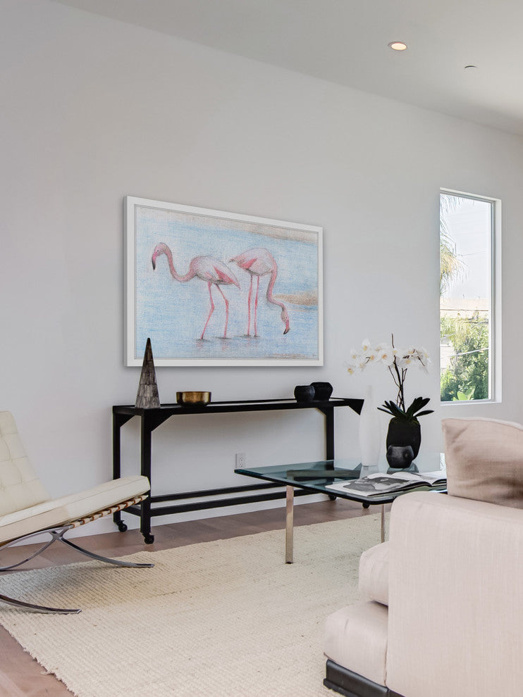 "Fishing Flamingos" Framed Painting Print, 36"x24"
