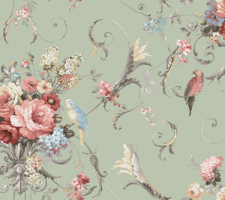 Parrots with Floral Bouquets Eucalyptus Peel and Stick Wallpaper