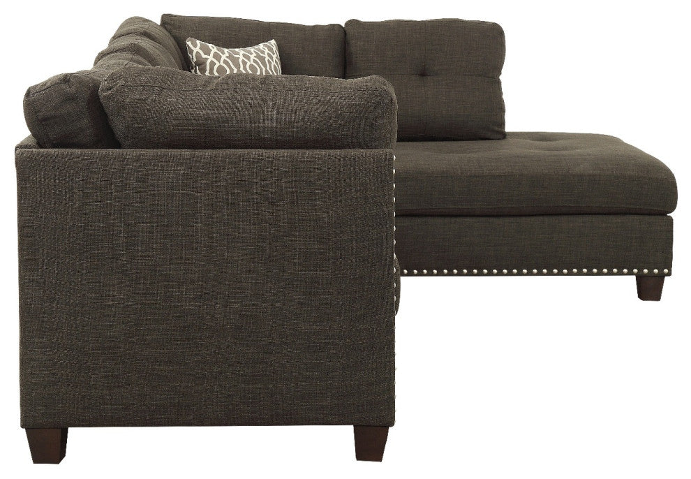 Acme Laurissa Sectional Sofa and Ottoman 2 Pillows Charcoal Linen