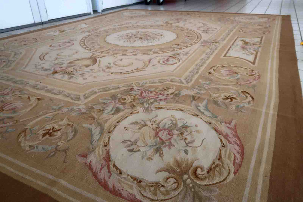 Handmade Vintage French Aubusson Rug 8.7'x12', 266cmx367cm, 1970s