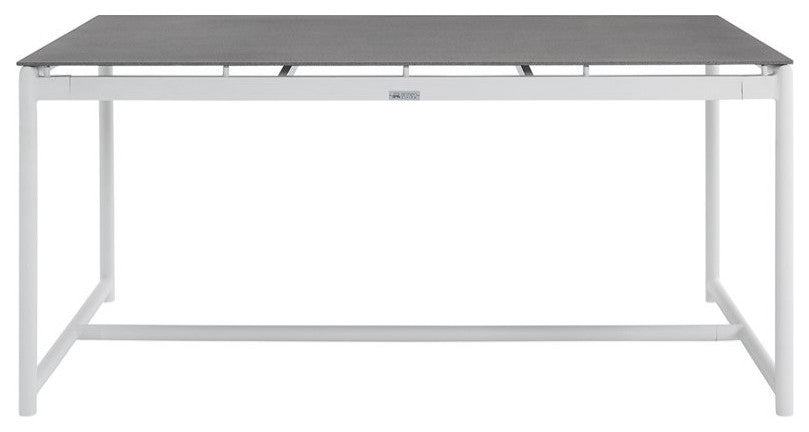 Crown 7-Piece White Aluminum and Teak Outdoor Dining Set With Light Gray Fabric