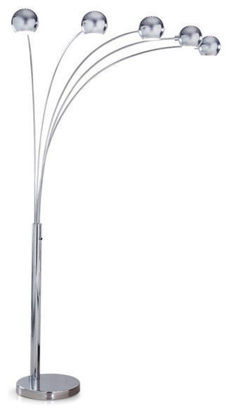 The ORBS Modern 5 Llite Arch Floor Lamp, Polished Chrome