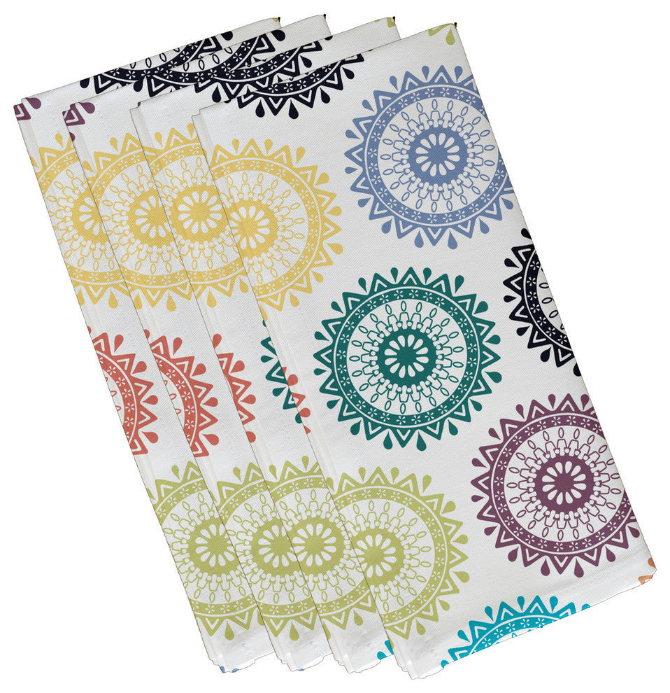 Groovy , Geometric Print Napkin, Teal, Set of 4