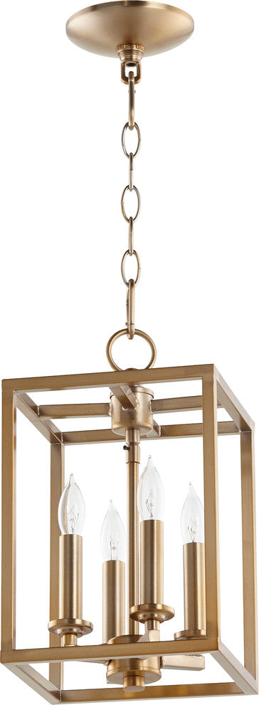 4-Light Small Cuboid Entry, Aged Brass