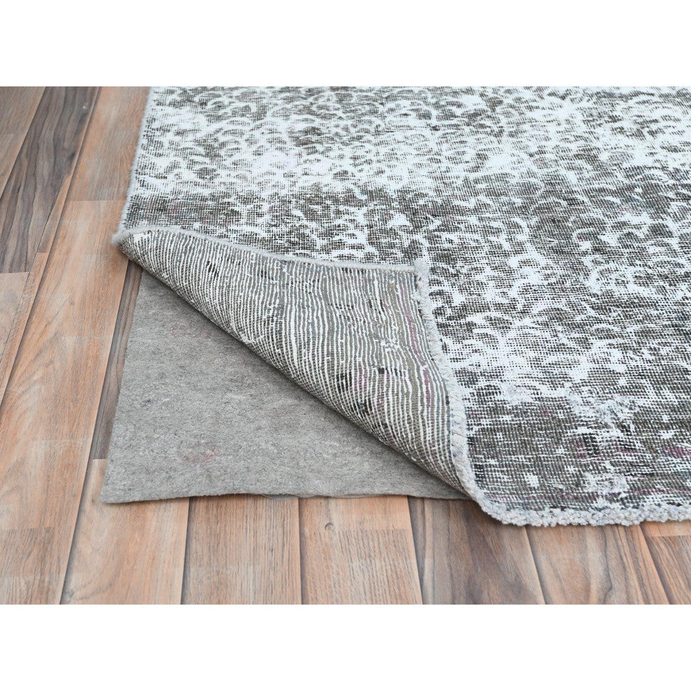 Stone Gray Worn Wool Hand Knotted Semi Antique Persian Tabriz Rug, 9'3"x12'0"