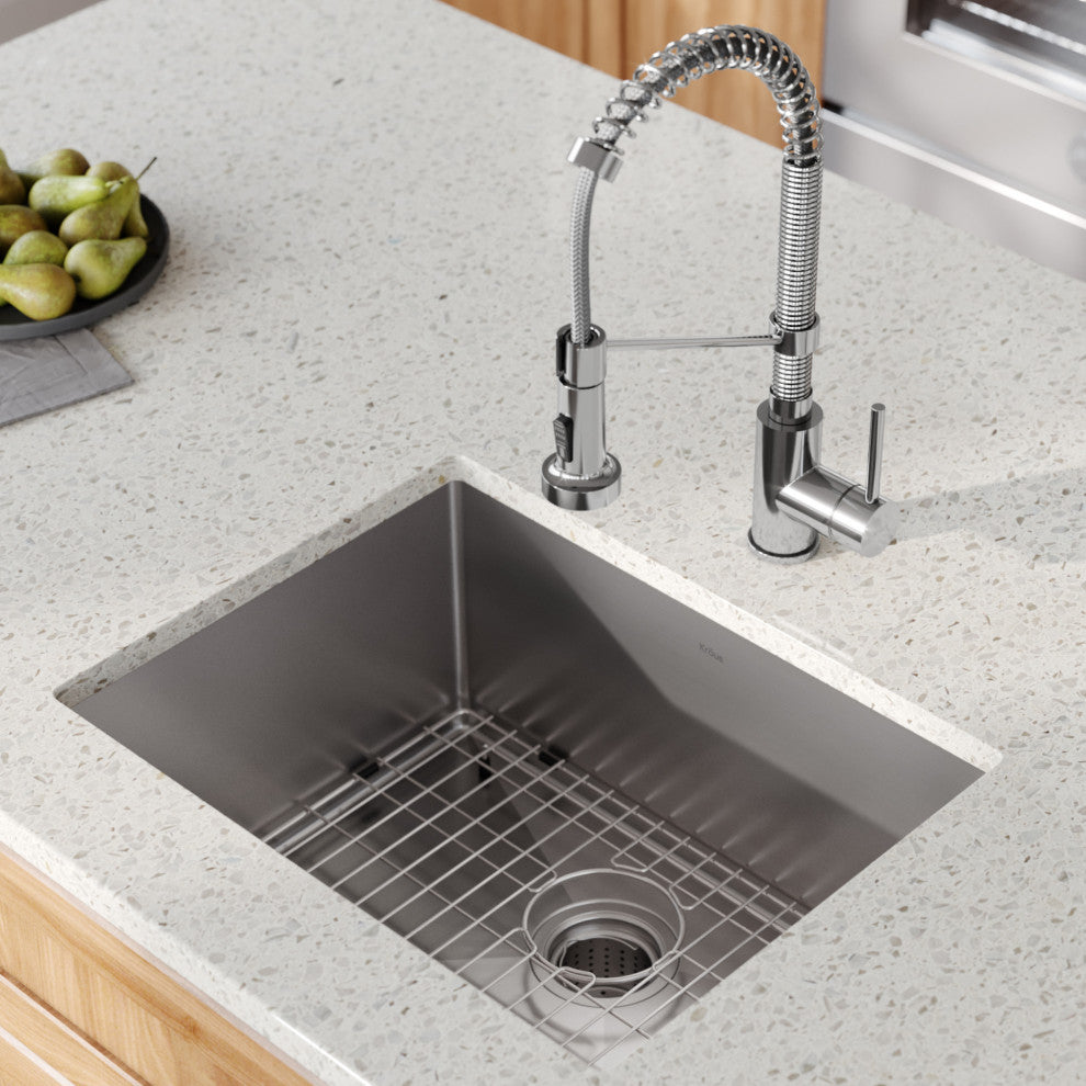 23" Undermount Stainless Steel Kitchen Sink, Pull-Down Faucet CH, Dispenser