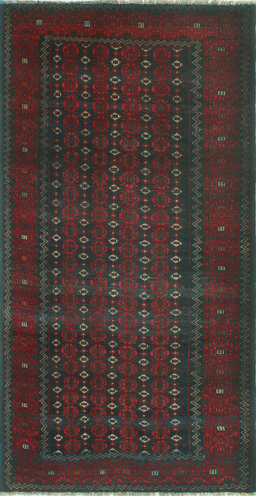 Vintage Distressed Houston Red/Green Runner, 3'9x7'8