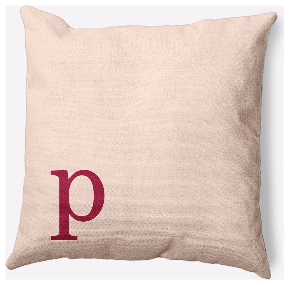 18" x 18" Modern Monogram Indoor/Outdoor Polyester Throw Pillow, Cranberry