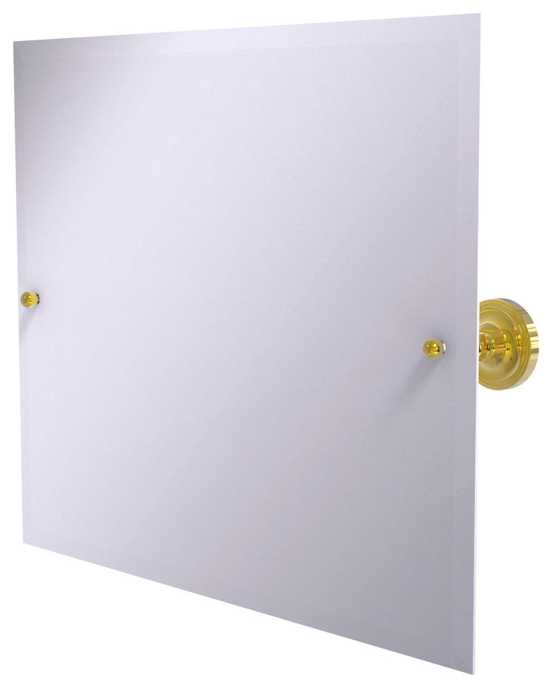 Frameless Landscape Beveled Edge Tilt Mirror, Polished Brass