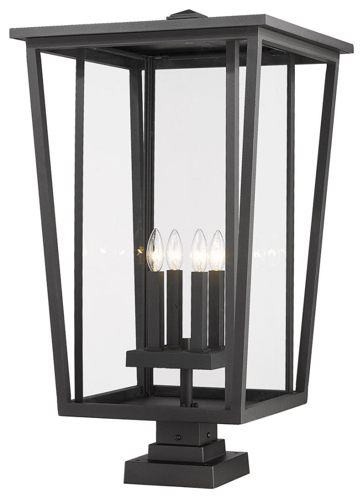 Zlite 571PHXXLS-SQPM-BK 4-Light Outdoor Pier Mounted Fixture, Clear