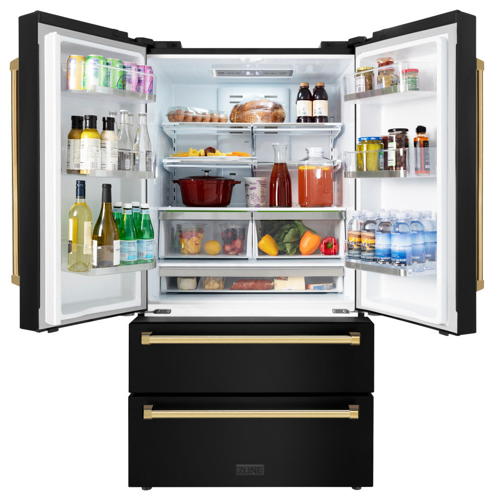 ZLINE 36" French Door Refrigerator With Ice Maker, Black RFMZ-36-BS-G