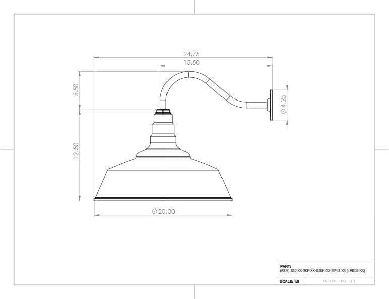 20" Steel Lighting Barn-Style Dome with 16" Gooseneck Barn Light, Black
