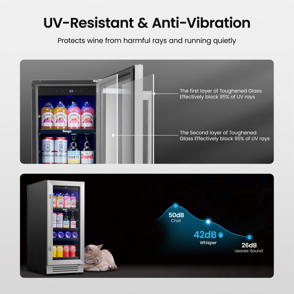 Yeego 15" Beverage Refrigerators Cooler Built- in or Freestanding Mini Fridge