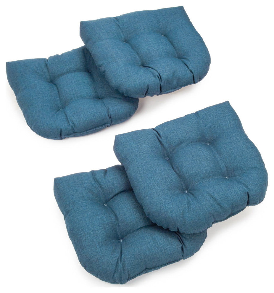 19" U-Shaped Solid Polyester Tufted Dining Chair Cushions, Set of 4, Sea Blue