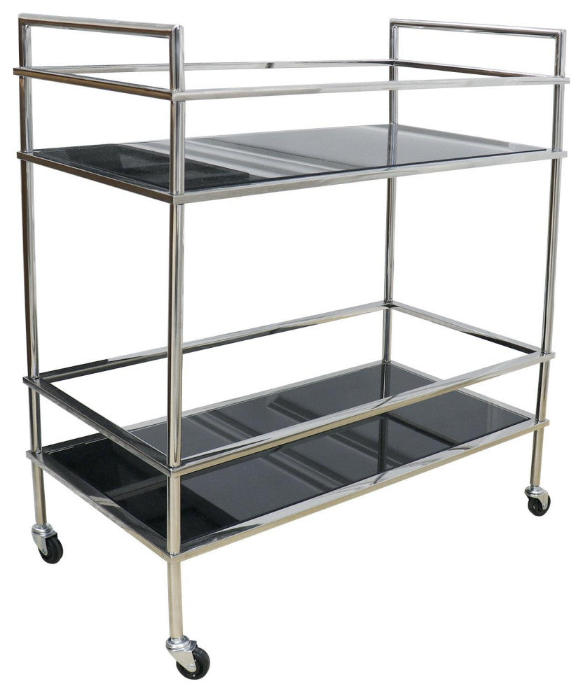 Pasargad Home Luxe Glass and Steel Serving Table, Black