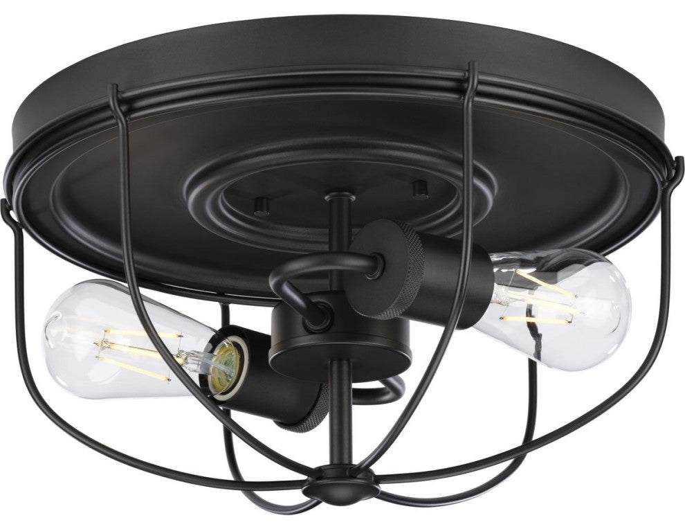 Medal 2-Light Industrial Flush Mount Ceiling Light, Graphite