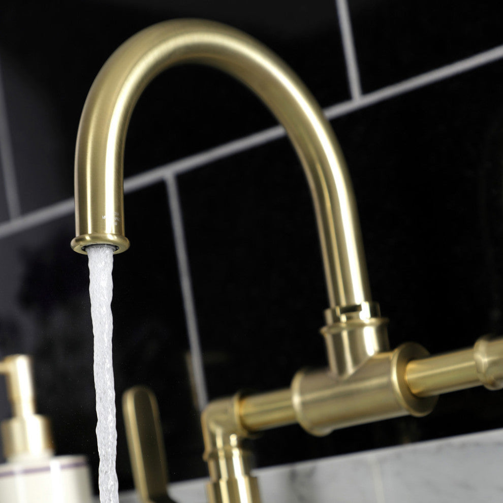 KS2177KL Industrial Style Bridge Bathroom Faucet and Pop-Up Drain, Brushed Brass