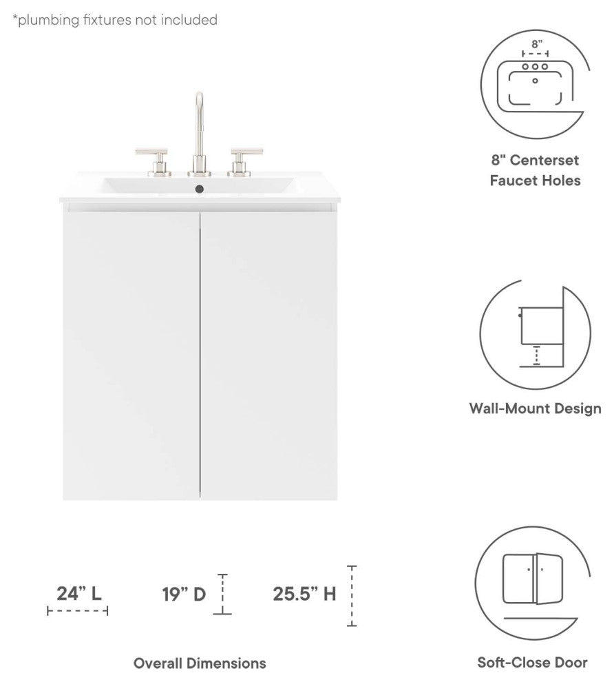 Bryn 24" Wall-Mount Bathroom Vanity, White White