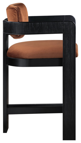 Sacha Upholstered Bar and Counter Stool, Cognac, Velvet, Black