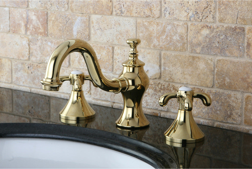 Kingston Brass Widespread Bathroom Faucet With Brass Pop-Up, Polished Brass