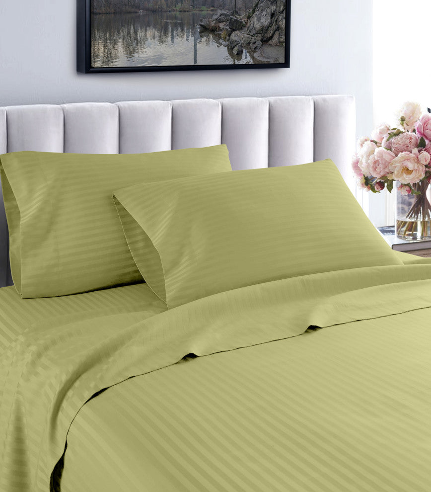 600 Thread Count 100% Cotton Stripe Sheet Set, Sage, California King