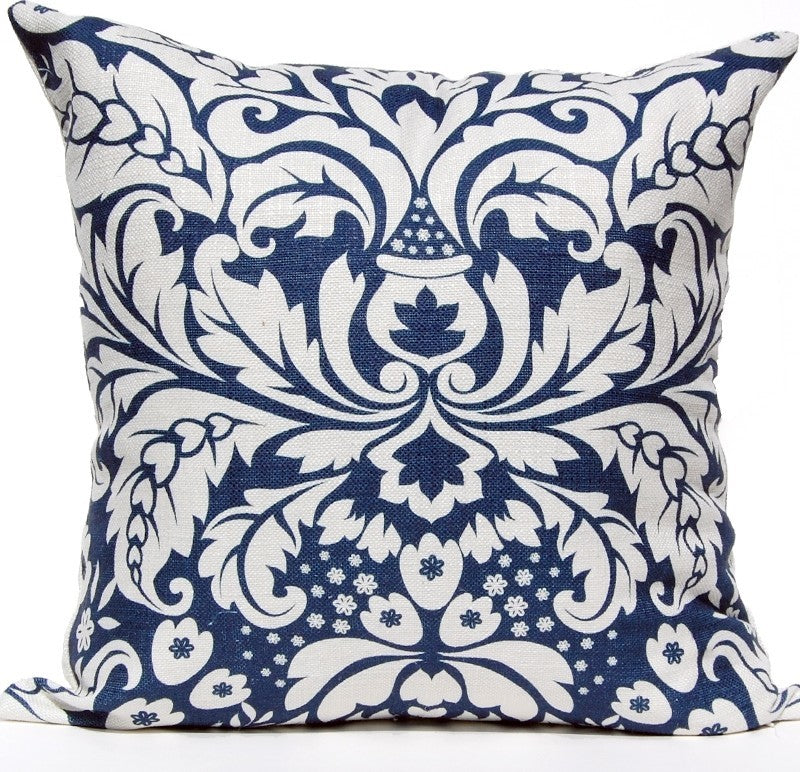 Large Damask Pillow, Navy