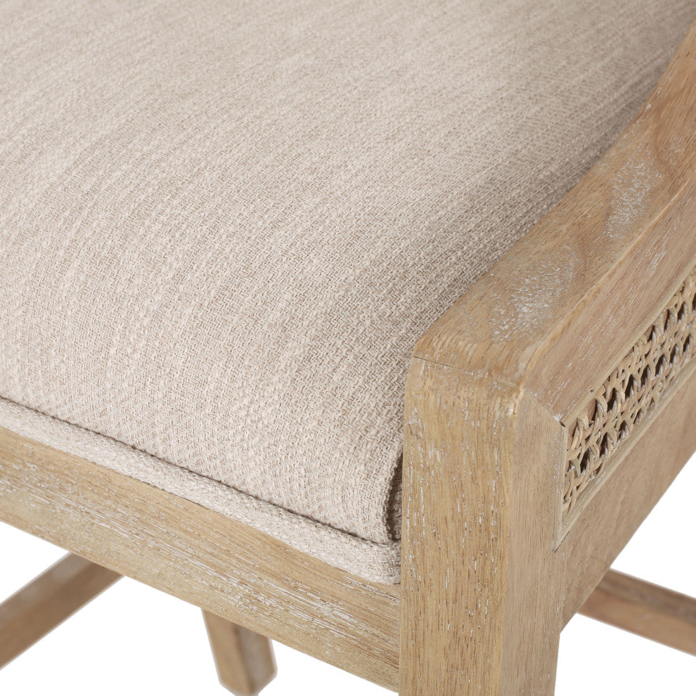 Oneida Rustic Fabric Upholstered Wood and Cane 30 inch Barstools, Set of 2, Beige