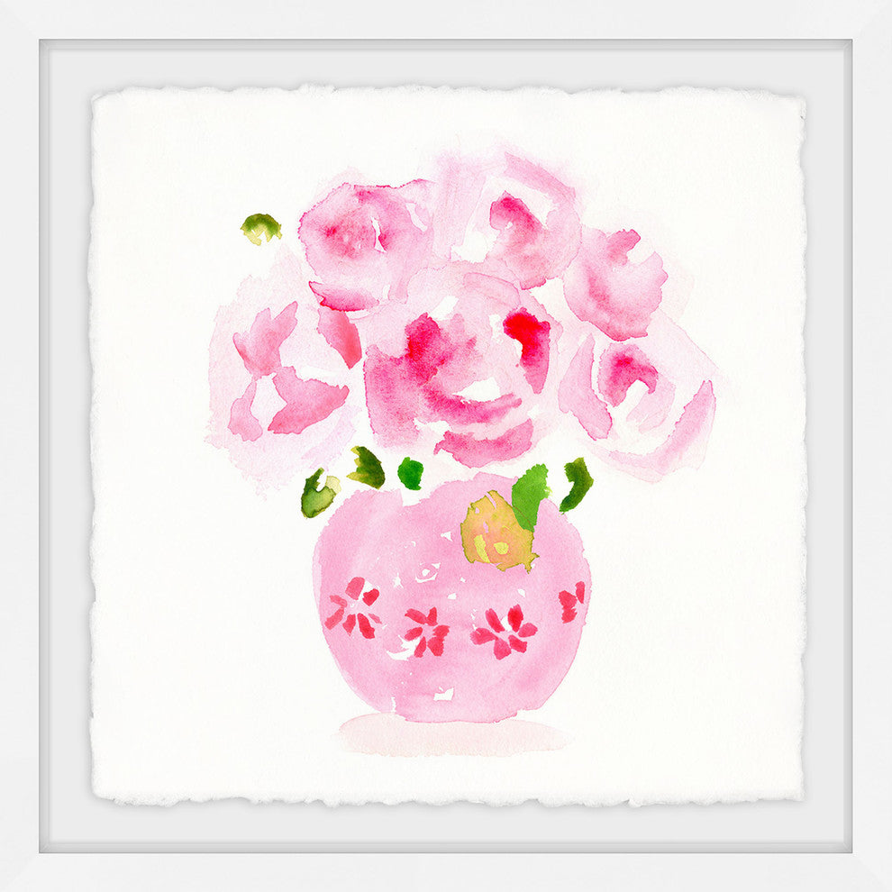 "Pink Floral Vase" Framed Painting Print, 18"x18"