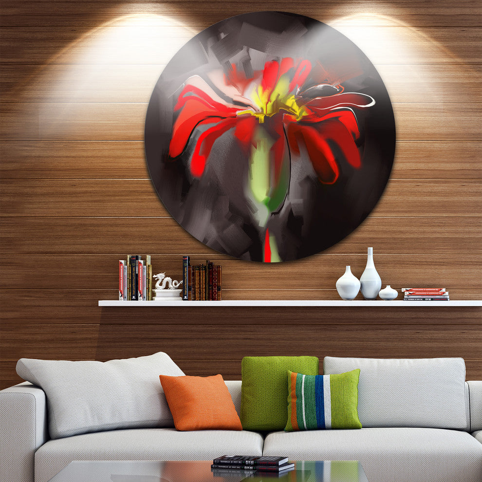 Abstract Red Flower, Floral Art Disc Metal Wall Art, 11"