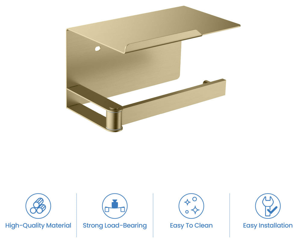 Deco Toilet Paper Holder With Shelf, Brushed Gold