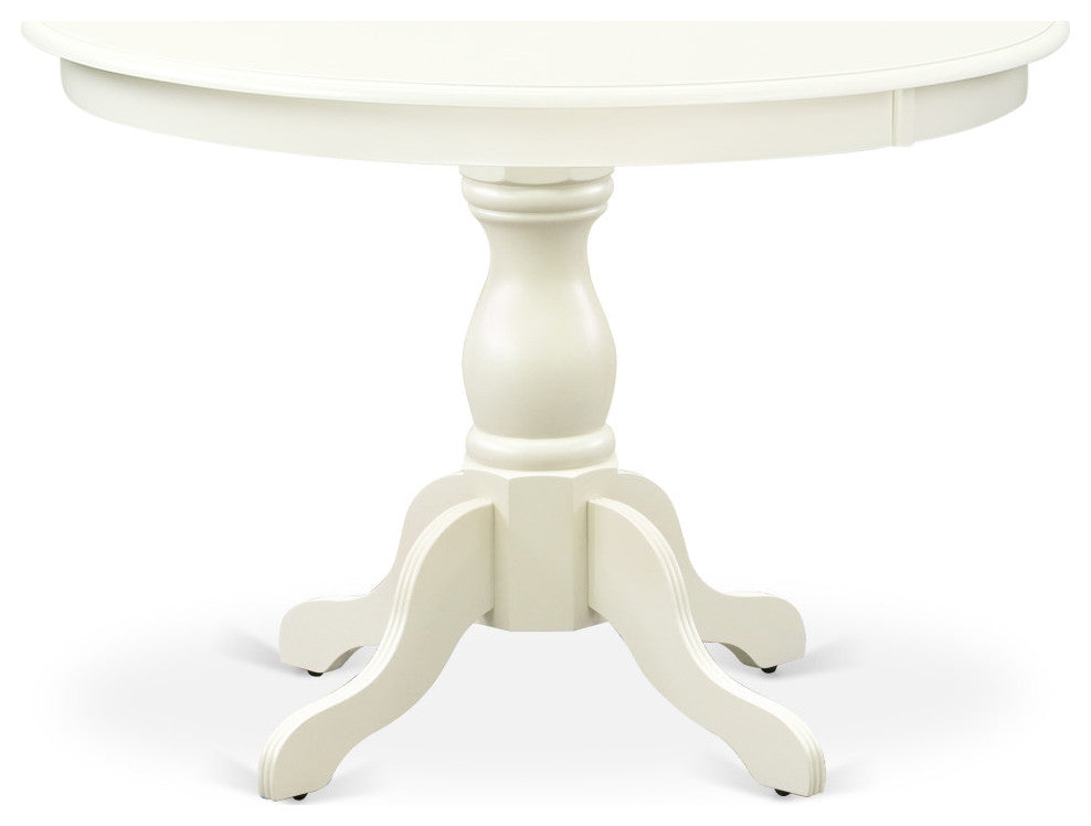 Dining Table, Linen White Top Surface, Asian Wood Pedestal Legs Linen White
