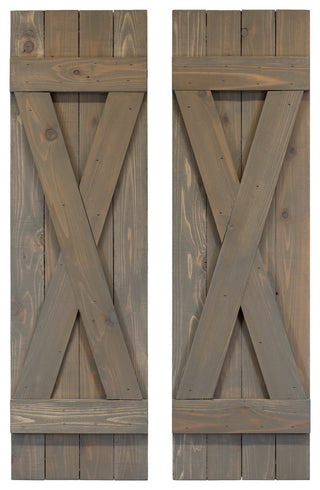 X Board and Batten Exterior Shutters Pair, Stone Gray, 48"