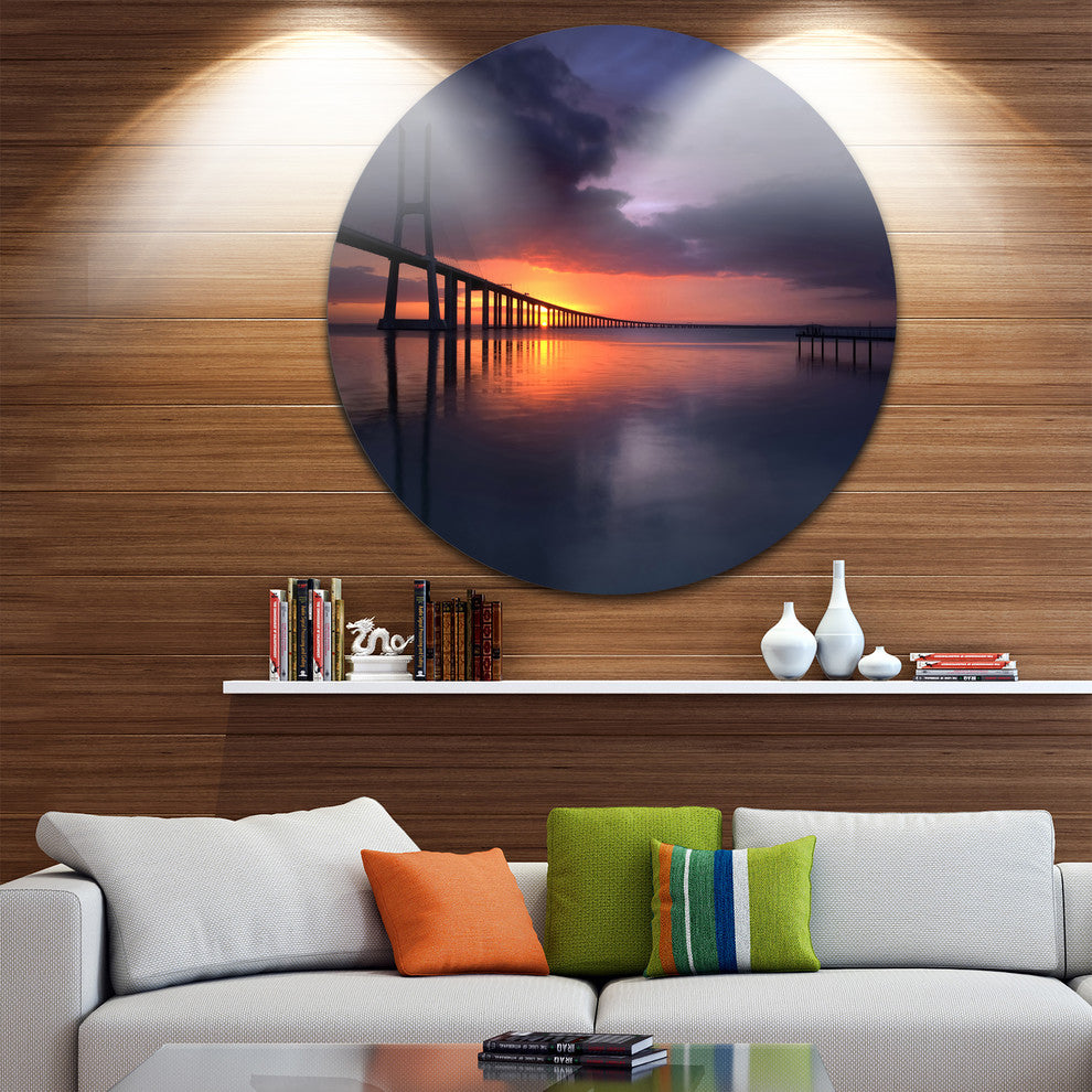 Vasco Da Gama Bridge Portugal, Sea Pier And Bridge Disc Artwork, 23"