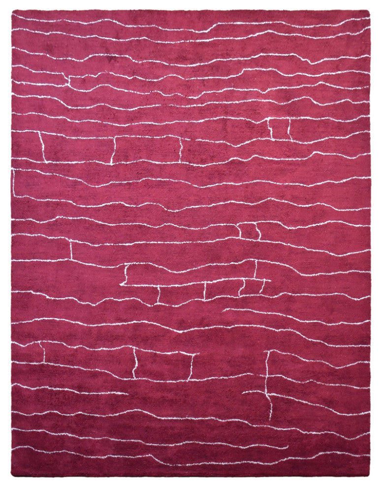 HAND KNOTTED LOOM SILK ECO-FRIENDLY RUGS-9'x12',Rectangle,Red White,Contemporary