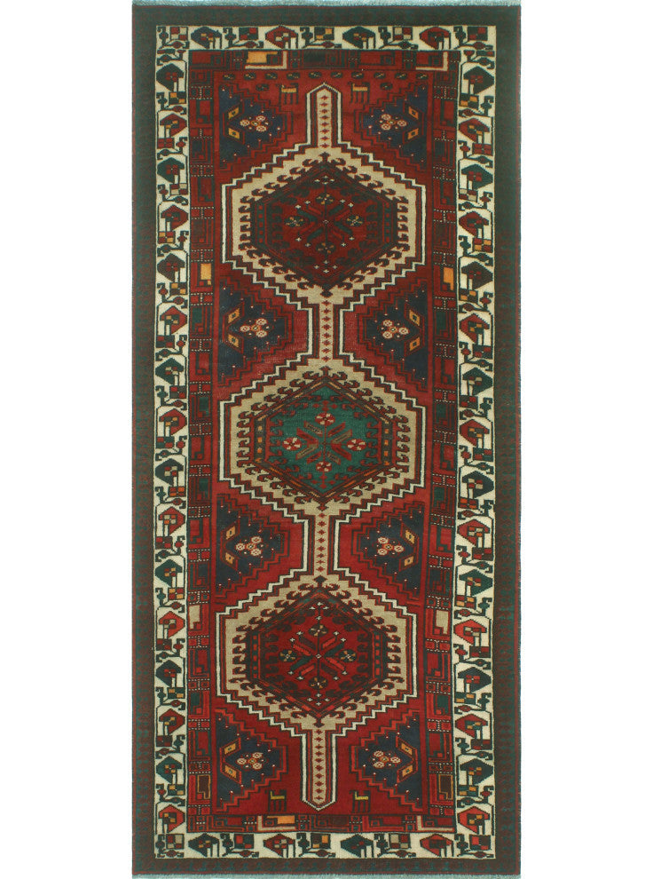 Fine Vintage Distressed Tahira Red/Ivory Runner, 3'4x7'5