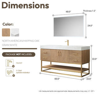 Alistair Vanity, North American Oak With Countertop, 60", With Mirror